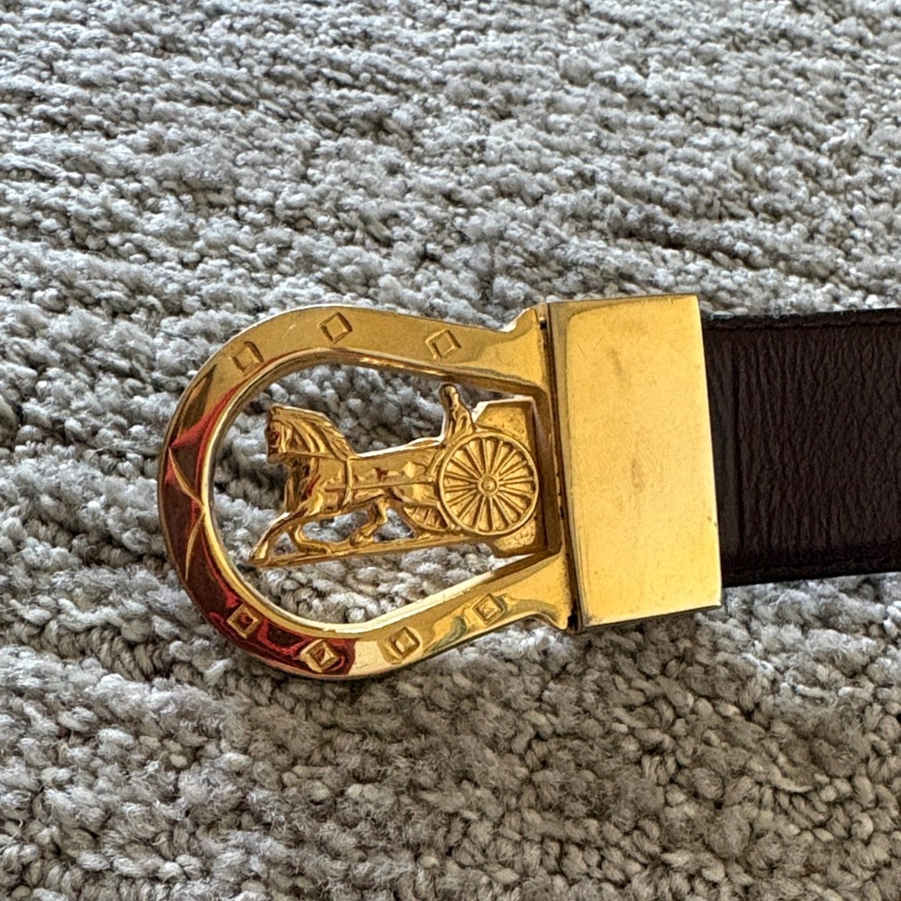 Authentic vintage Celine Gold Horse Carriage Buckle Belt